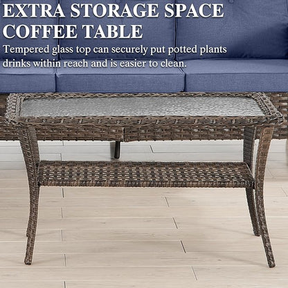 HUMMUH Outdoor Patio Furniture Set,L-Shaped Sectional Couches with Swivel Patio Chairs,Wicker Conversation Set for Deck,Backyard,Porch,Garden