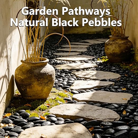 15LB Black River Rocks for Landscaping 1-2 Inch Natural Polished Stones Decorative Pebbles for Plants Vases Aquarium Large Outdoor Garden Rocks
