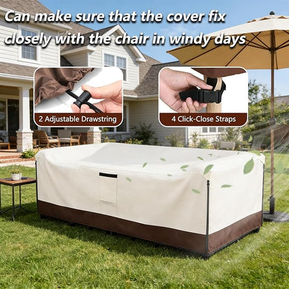 Patio Furniture Covers Waterproof,600D Heavy Duty Patio Cover for 6/7/8 PCS Sets Sectional Sofa Couch Dining Rocking Swivel Chairs Ottomans Coffee Table,126L x 63W x 28H inch Beige & Brown