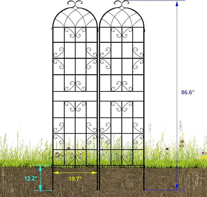 LZRS 2 Pack 87x20in Rustic Iron Arch Decoration Garden Trellis with Black Metal Coating – Perfect for Supporting Climbing Plants Outdoor, Roses, Vines, Flowers, and Vegetables.