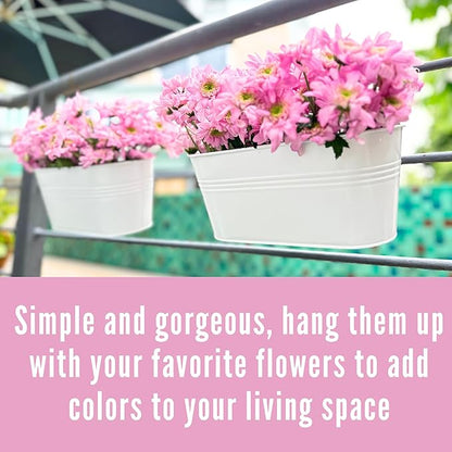 LaLaGreen Outdoor Plants Rail Planter (11.2 Inch, 15 Pack) White Metal Iron Hanging Flower Pots Deck Railings Fence Balcony Modern Boho Style Wall Mount Window Box Plant Holder Hooks Porch Home Decor