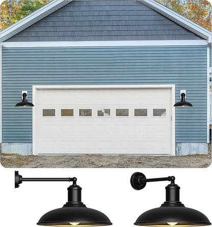 Large 21" Industrial Style Gooseneck Barn Light, Straight Arm Classic Outdoor Barn Light Fixture for Porches, Garages, Patios 2-Pack