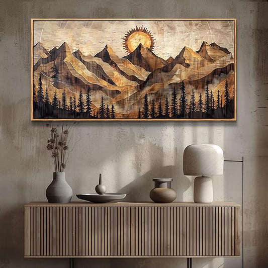 QIYILEXWART Canvas Wall Art For Living Room Large Wall Decor For Office Bedroom Decorations Mountain Sun Landscape Pictures Farmhouse Painting Artwork Room Wall Mural Home Decor 30x60 In