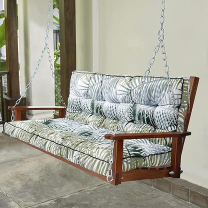 Swing Replacement Seat Cushions, 2-3 Seater Bench Cushions for Outdoor Furnitur with Backrest, Garden Recliner Seat Cushions Waterproof Sofa Pads (Green Leaves, 55x40in)