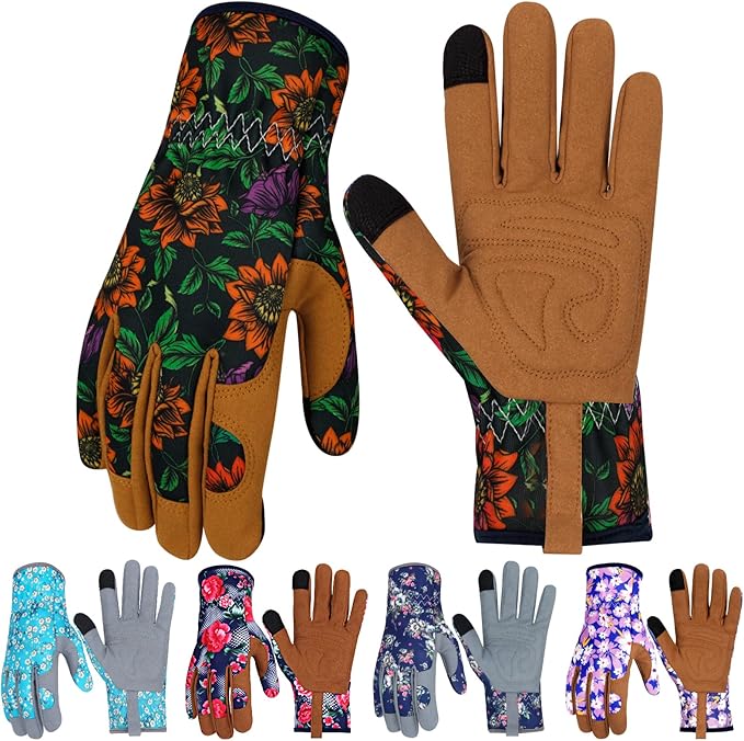 Leather Gardening Gloves for Women Thorn Proof Garden Gloves Touch Screen Working Gloves Gifts,M