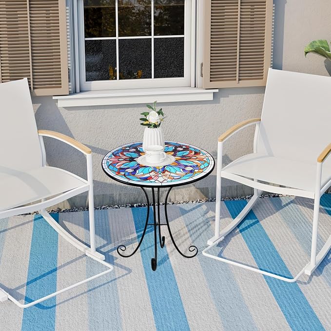 Mosaic Side Table Outdoor, 18 Inch Metal Accent Table, Indoor Small Round End Tables, Plant Stand Tables for Patio Yard Balcony Garden Bedside