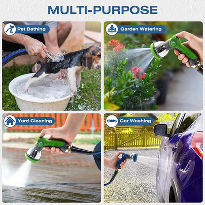 Ultra Lightweight 25FT Garden Hose - Heavy-Duty Kink-Free Flexible Hose, Non-Expanding Design with Aluminum Brass Fittings, Crush-Proof for Yard/Lawn/Outdoor Use(black-blue, 25 FT)