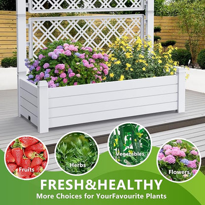 Vixzen 59" Tall Raised Garden Bed,Outdoor Large Resin Planter Box with Trellis and Drain Plug for Climbing Plants,Easy to Assemble,Water Monitor (Ashen, 43.43"×18.27"×59.29")