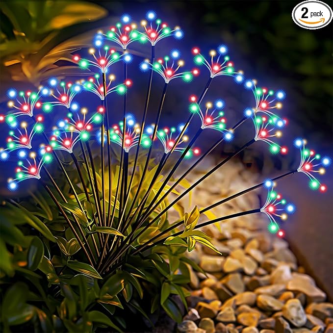 Slyuexu Solar Garden Lights 2 Pack Waterproof Swaying Starburst Light Solar Outdoor Lights for Yard Patio Walkway Pathway Party Wedding Decoration, Unique Gifts for Women, Multicolor