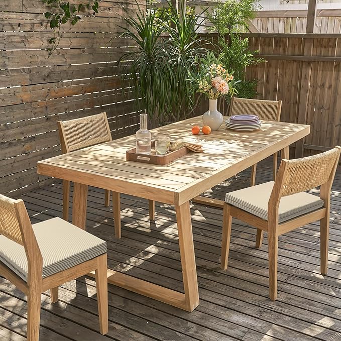 LVTXIII Outdoor Seat Cushions Seasonal Replacement Chair Cushions, Patio Chair Pads with Ties for Dining Chairs and Garden Furniture, (Square Back, 18.5"x16"x2", 4 Pack, Strip Beige)