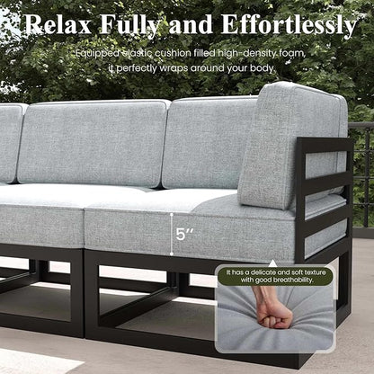 LayinSun Large Aluminum Patio Furniture Set with Fire Pit Table, 9 Pieces Modern Outdoor Conversation Set Sectional Metal Sofa Set with Olefin Cushion
