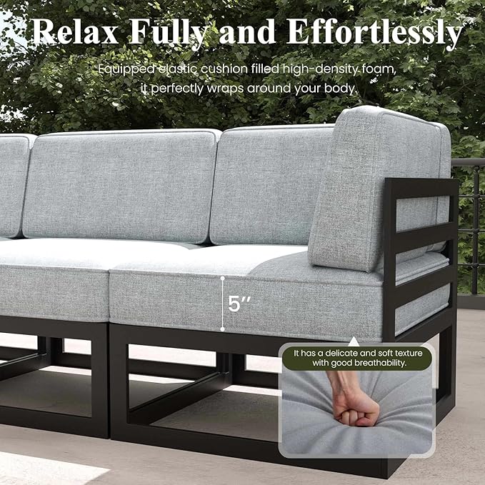 LayinSun Large Aluminum Patio Furniture Set, 7 Pieces Modern Outdoor Conversation Set Sectional Metal Sofa Set with Olefin Cushion