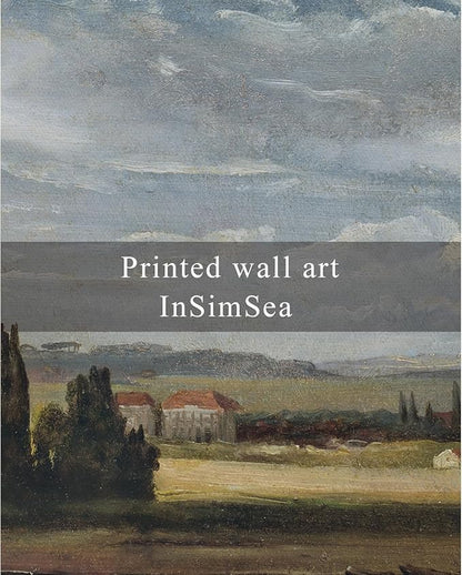 InSimSea Framed Canvas Wall Art, Vintage Landscape Painting, Rustic Nature Scenery Decor for Living Room Shelf Hallway,10x8in, Blue Tones