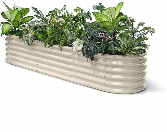 Galvanized Raised Garden Bed 8x2x1.5 ft, 18" Tall Planter for Outdoor Plants, Metal Raised Flower Bed for Herb Fruit Vegetable, Modular Garden Planter for Outside Backyard & Patio - Sand Beige