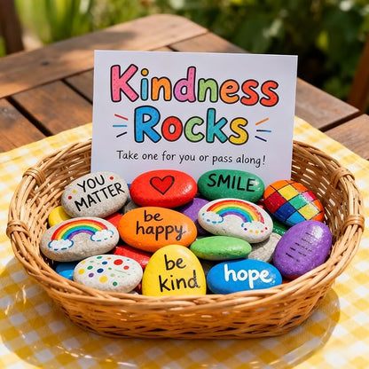 Simetufy 30 River Rocks for Painting 1.2-3.5 inch, Natural Stones, Smooth & Flat for Crafts, Kindness & Garden Art