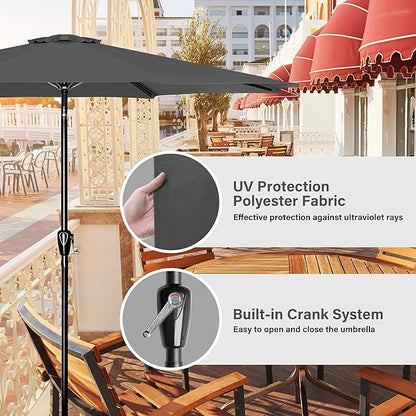 Simple Deluxe 9FT Outdoor Patio Umbrella Table Market Umbrella with Push Button Tilt and Crank, 8 Sturdy Ribs, UV Protection Waterproof for Garden, Lawn, Deck, Backyard, Pool, Grey