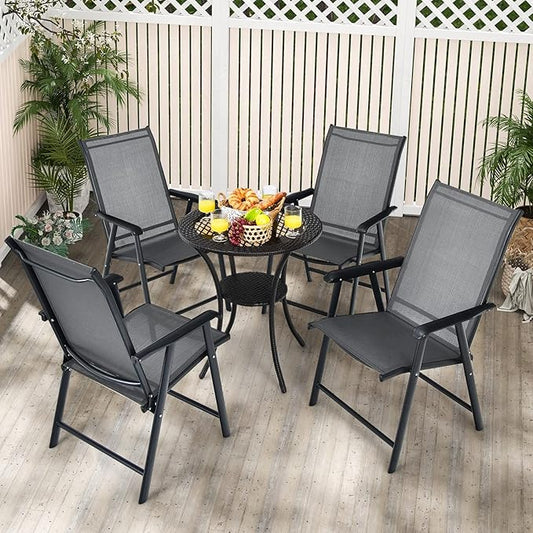 Tangkula Set of 6 Patio Folding Chairs, Outdoor Fabric Dining Chairs with High Back & Armrests, Sturdy Metal Frame for Patio Lawn Garden (Grey)
