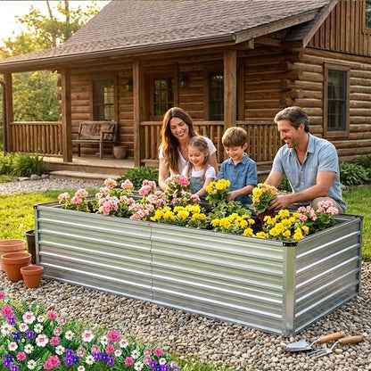 NEWBULIG 6x3x2ft Galvanized Raised Garden Bed, Outdoor Metal Planters Box, Large Garden Beds for Planting Vegetables, Flowers & Herbs, Easy Assembly, Silver
