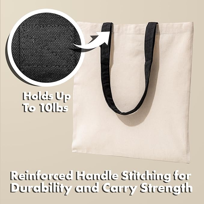 Carrywell (Not Made In China) Canvas Tote Bags 5-Pack, 15"x16", Bulk Organic Cotton Reusable Shopping Bag, Blank Cloth Totes With Handles