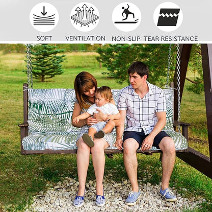 Replacement Cushions for Swing, Swing Cushions 3 Seater Replacement, Waterproof Thicken Washable Pad Cushion for Outdoor Indoor Furniture Swing Patio (Bamboo Leaf, 40x60 inch)