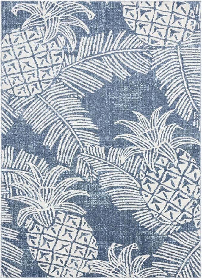 Tommy Bahama Malibu Pineapple Coastal Indoor/Outdoor Area Rug, Navy/Ivory, 7'10"x10'2"