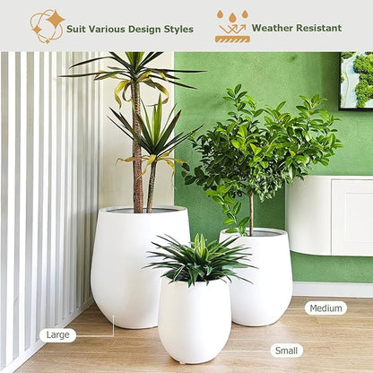 16.5" H x 15" D Corso Fiberstone Round Tapered Planter - Christmas Tree Planter, Smooth Finishes, Weather Resistant for Indoor & Outdoor Use, 2 Extra Coco Mats (White, 11.5" Pot Opening)