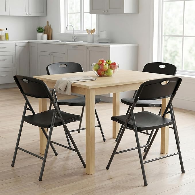 DUMOS 2 Pack Folding Chairs Heavy Duty - Plastic Stackable Portable Dining Chairs Set, Wedding, Party, Patio, Garden, for Indoor Outdoor, for Home and Office, Conference, Black