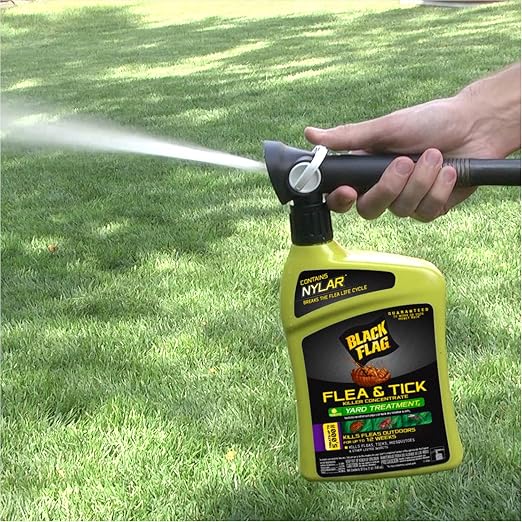 Black Flag Flea and Tick Killer Concentrate Yard Treatment, 32 Ounces, Ready to Spray, Quickflip Hose End Sprayer, 3 Pack