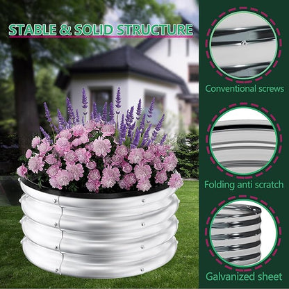 Galvanized Raised Garden Bed Outdoor, 3 Pcs 2x2x1Ft Round Raised Beds for Gardening, Metal Planter Box for Planting Plants Vegetables