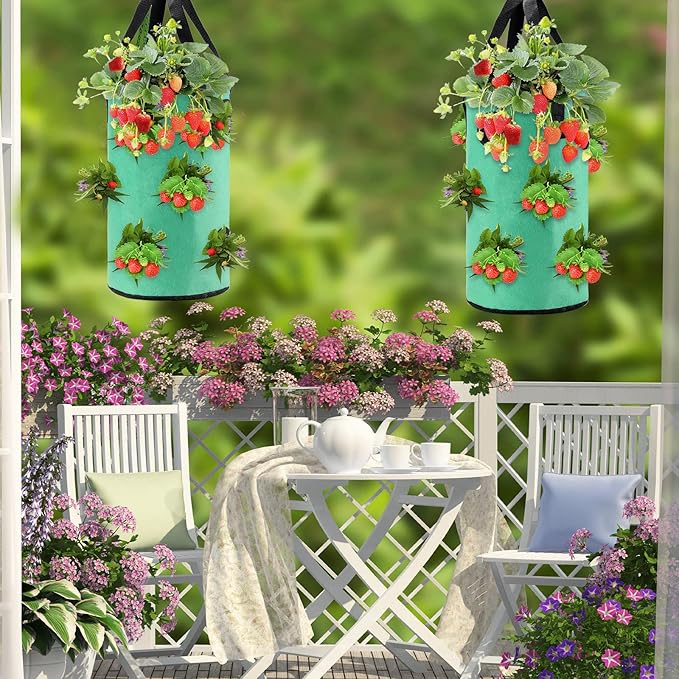 Boao 6 Pieces 3 Gallon Tomato and Herb Planter Hanging Aeration Fabric Strawberry Grow Bags Hanging Strawberry Planter Upside Down Tomato Plant Hanger Vegetable Planting Bags for House(Green)
