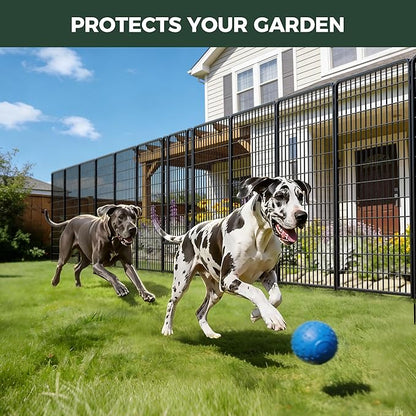 FXW Garden Fence Outdoor for the Yard – 50in(H) x 62.6ft(L) Heavy Duty Metal Animal Barrier for Dog, No Dig Decorative Dog Fence, 24 Panels, Black