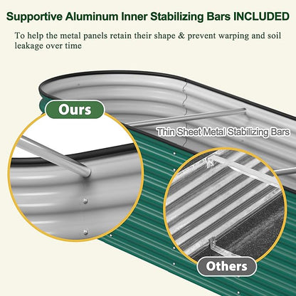 MUPATER Galvanized Raised Garden Bed 8x2x2ft, 9-in-1 Metal Raised Planter Box with Aluminum Support Rods Oval for Outdoor Vegetable Flower, Backyard and Patio, Green