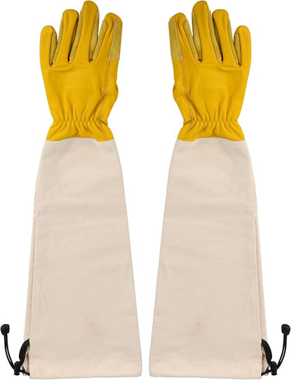 Kings County Tools Long Garden Gloves for Men and Women - Breathable Canvas and Thorn Proof Leather Gardening Gloves with Arm Guard Gauntlet for Pruning Planting Rose Cactus or Blackberry (Large)