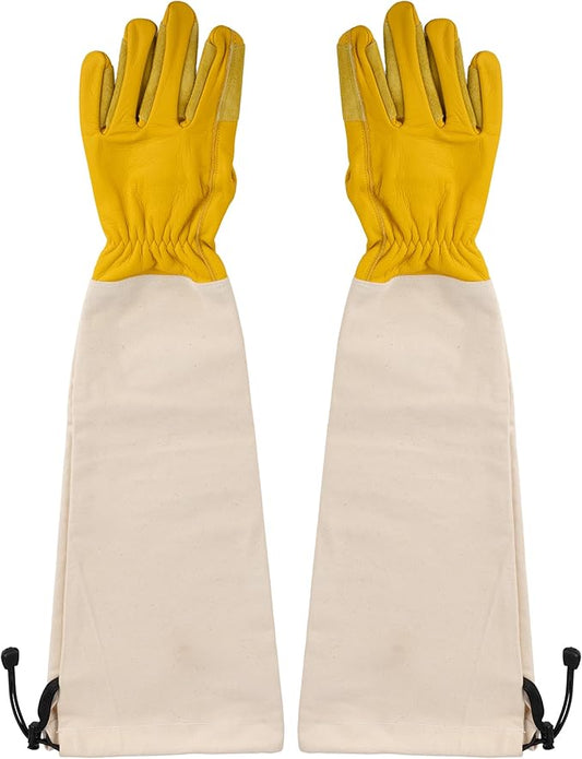 Kings County Tools Long Garden Gloves for Men and Women - Breathable Canvas and Thorn Proof Leather Gardening Gloves with Arm Guard Gauntlet for Pruning Planting Rose Cactus or Blackberry (Large)