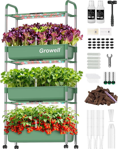 Large Hydroponics Growing System Kit, Vertical Indoor Herb Garden Kit with LED Grow Light & Independent Water Pump, 42L Movable Indoor Planter Perfect Gardening Gifts (3 Tier-81 Pods Green)