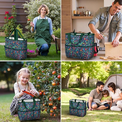 Daisy Flowers Garden Tool Bag - Waterproof Garden Tote with 8 Pockets, Large Storage Home Organizer Gardening Tool Oxford Bag for Garden Tools Kits Holder, Ideal Outdoor Gardening Gift for Women & Men