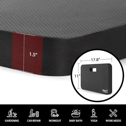 NETANY 2 Pack Extra Thick Kneeling Pad for Gardening, Comfortable Knee Pad Cushion, Extra Large Foam Kneeler Mat for Gardening, Baby Bath, Workout, Exercise & Yoga, Mechanic, 17.8 x 11 x 1.5 in, Black