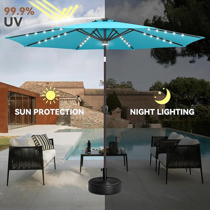 10ft Solar Umbrella Outdoor - Lighted Patio Umbrella with 40 LED Lights Waterprool Uv Protection, Table Umbrella with Tilt & Crank for Pool, Porch, Garden, Deck, Backyard(Sky Blue)