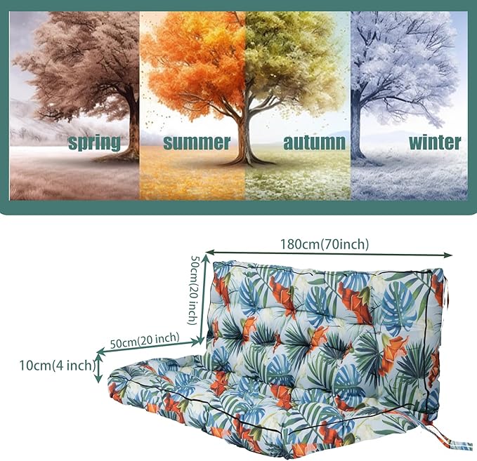 Replacement Cushions for Swing, Swing Cushions 3 Seater Replacement, Waterproof Thicken Washable Pad Cushion for Outdoor Indoor Furniture Swing Patio (Fresh Summer, 40x70 inch)