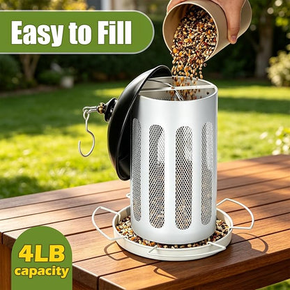 Bird Feeder, Large Capacity Bird Feeders for Outdoor Hanging, Heavy Duty Metal Wild Birdfeeder for Outside Garden Yard Decor, Retro Lantern Shape (Black & White)