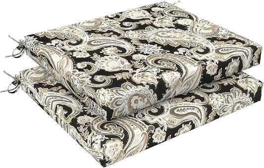 LVTXIII Outdoor Chair Cushions, Fade-Resistant Patio Furniture Cushions Outdoor Chair Pads with Ties for Dining Chairs and Garden Furniture Use, 18.5"x16"x2" 2 Pack, Paisley Black
