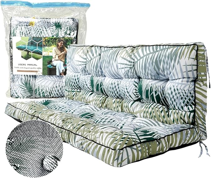Replacement Cushions for Swing, Swing Cushions 3 Seater Replacement, Waterproof Thicken Washable Pad Cushion for Outdoor Indoor Furniture Swing Patio (Bamboo Leaf, 40x70 inch)