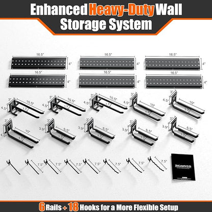 Garage Tool Organizer Wall Mount 99 inches with 18 Adjustable Heavy-Duty Hooks, Garage Organization, Garden Tool Storage Rack for Garage, Yard, and Shed, Holds Up to 750 lbs