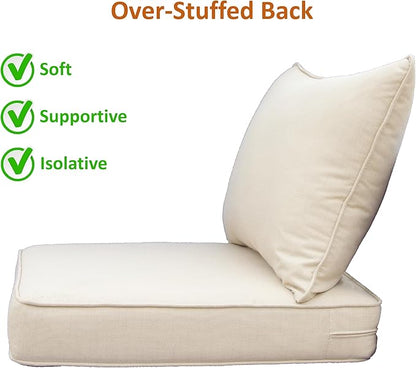 Generic Outdoor Patio Furniture Replacement Cushions,25X25X5 Inch Deep Seat Chair Seat Back Cushion Set,All Weather Breathable Sectional Cushions for Patio Furniture Couch Loveseat,Beige Sand