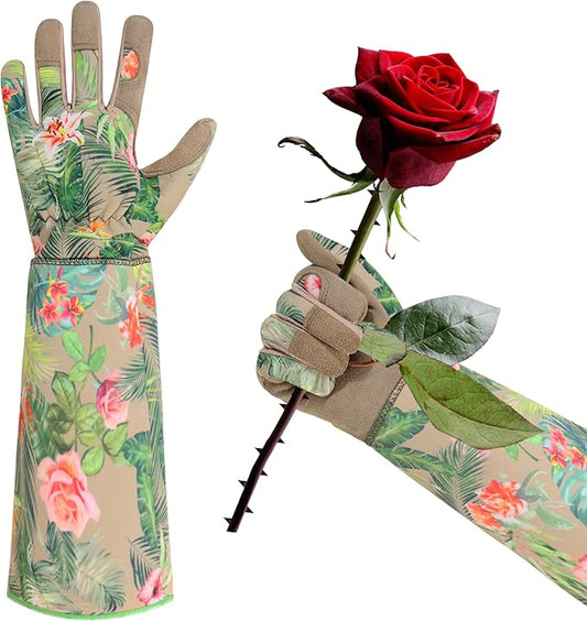 HLDD HANDLANDY Long Gardening Gloves for Women Men - Leather Rose Pruning Gloves Thorn Proof - Breathable Working Glove