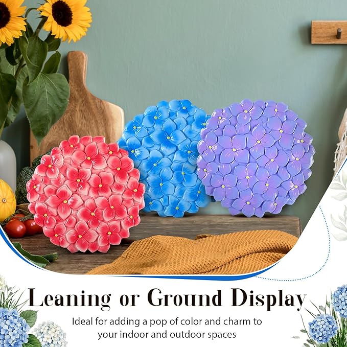 Cinnvoice 3 Pack Garden Stepping Stone Outdoor, Decorative Dimensional Resin Stepping Stones for Patio Pathway Landscaping Walkway Sculpture Yard Backyard Lawn(Hydrangea,10 Inches)