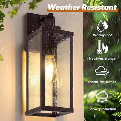 BesLowe 16” Upgraded Motion Sensor Outdoor Wall Lights, Dusk to Dawn Porch Lights Outdoor Wall Sconces, 3 Lighting Modes Exterior Lighting Fixtures with Hooks, Brown Outside Lights for House, 2-Pack