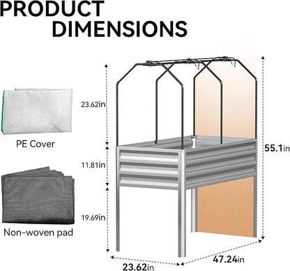 Lineware Galvanized Raised Garden Bed with Self-Watering System, Elevated Planter Boxes Outdoor with Legs and PE Cover for Vegetables and Flowers, Backyard, Patio, Balcony, 48x24x56 in