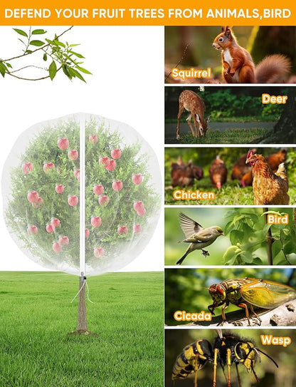 VITI Fruit Tree Netting for Cicadas - with 4Pcs 6Ftx5.3Ft Zipper&Drawstring Protection for Your Fruit Trees Garden Bird Netting Covers Blueberry Bush Tomato Bug Plant Protection Cherry Apple Tree
