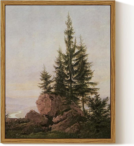 InSimSea Framed Canvas Wall Art, Vintage Rocky Landscape Painting, Rustic Nature Scenery Decor for Living Room Shelf Hallway,10x8in, Neutral Tones